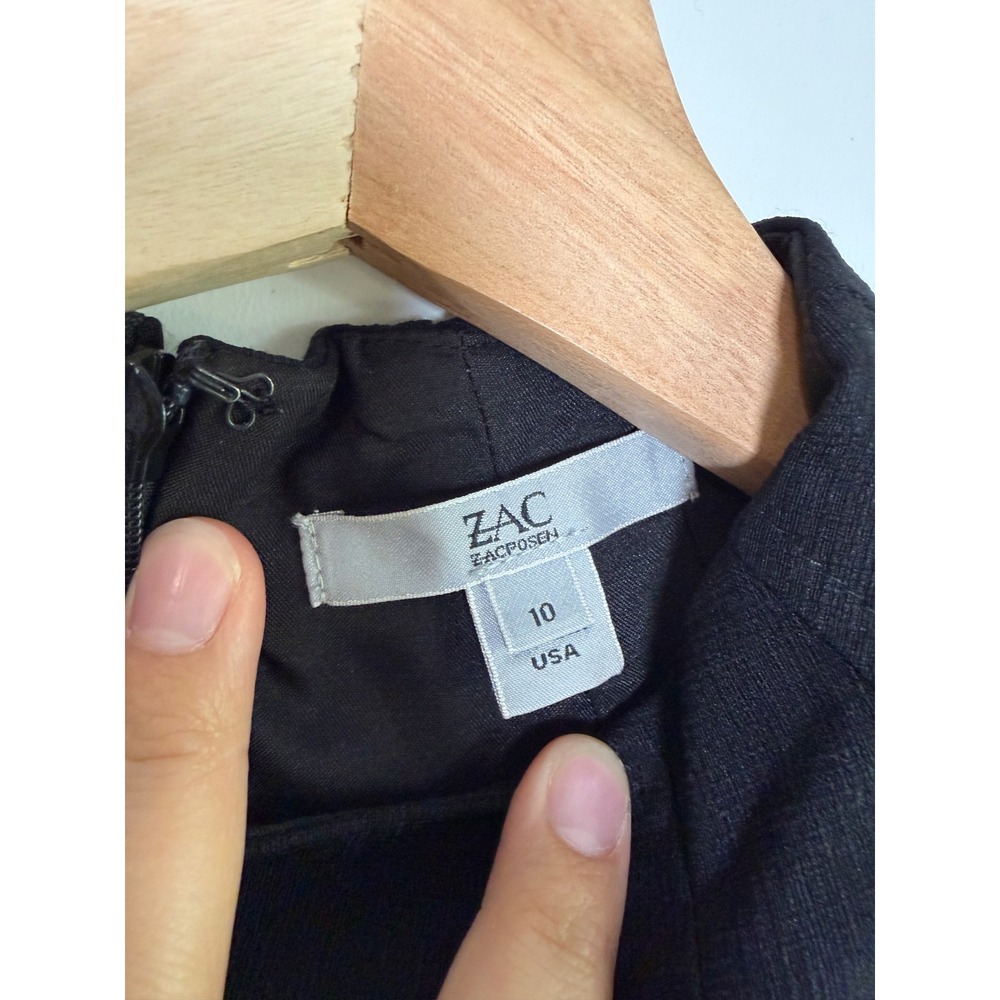 ZAC Zac Posen Black Velvet Contrast Mock Neck Cap Sleeve Sheath Dress Size 10 - Picture 4 of 10